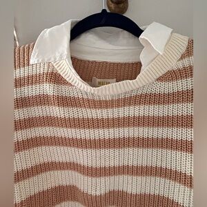 Anthropologie Maeve sweater with collar and sleeves, beige striped